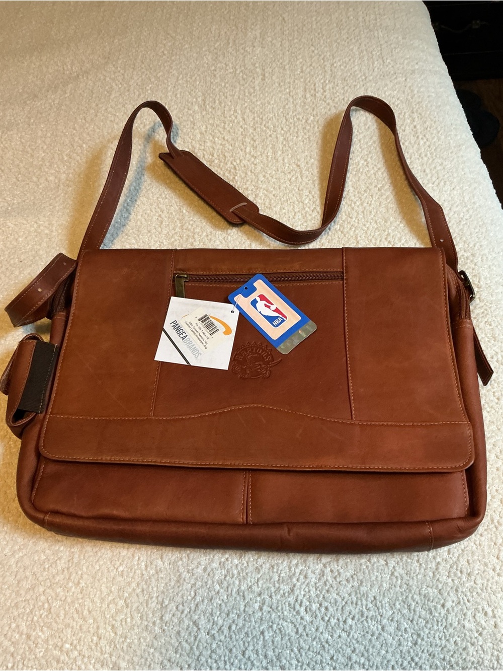 NBA Tan Leather Laptop Messenger Bag for Men 100% Leather